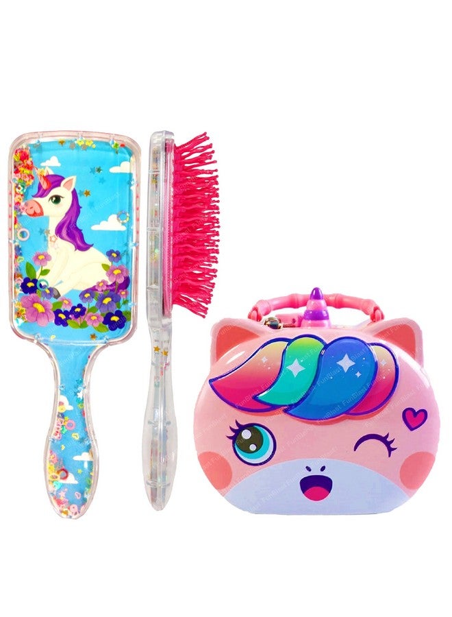FunBlast Unicorn Comb and Brush Set with Unicorn Coin Box for Kids - Unicorn Glitter Hair Brush Comb for Girls, Cartoon Toy Money Bank for Kids, Girls, Boys (Pack of 2 Pcs; Random Color) - Image 1