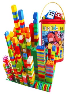 Big Building Block Set - 214 Pieces Toddler Educational Toy Classic Large Size Building Block Bricks - 13 Fun Shapes and Storage Bucket - Compatible with All Major Brands Bulk Bricks Set for aged 3+