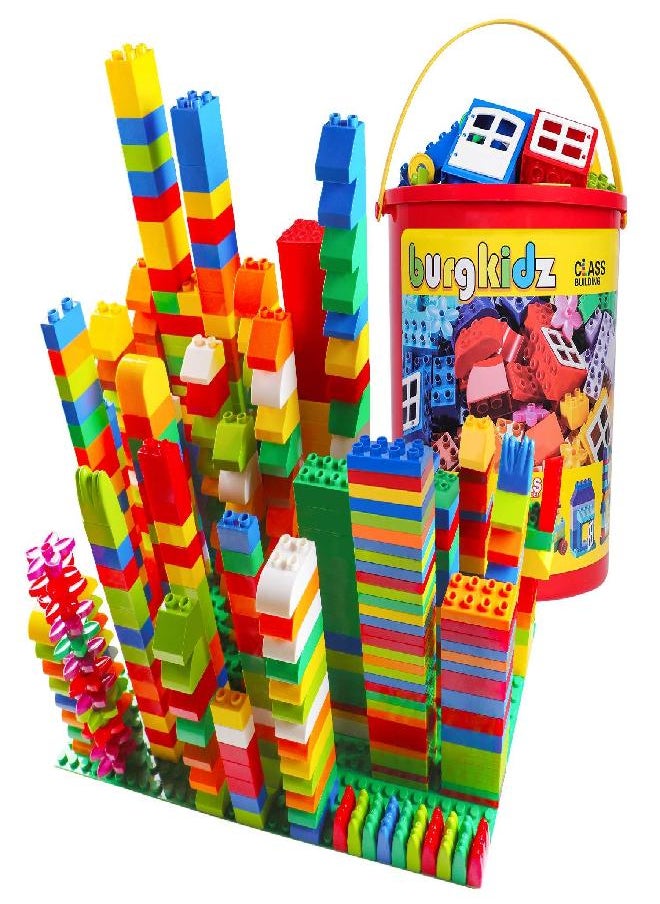burgkidz - Big Building Block Set - 214 Pieces Toddler Educational Toy Classic Large Size Building Block Bricks - 13 Fun Shapes and Storage Bucket - Compatible with All Major Brands Bulk Bricks Set for aged 3+ - Image 1