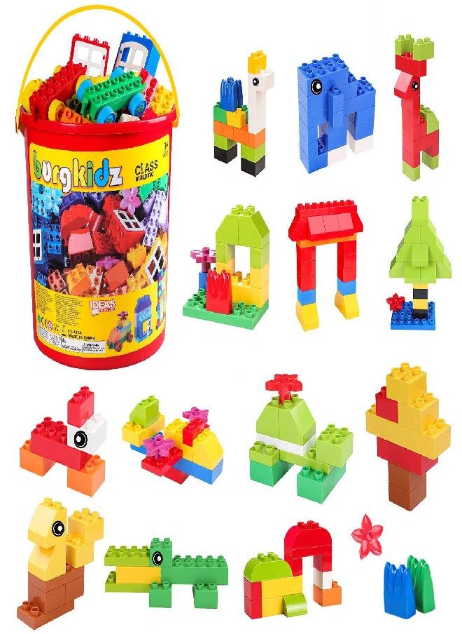 burgkidz - Big Building Block Set - 214 Pieces Toddler Educational Toy Classic Large Size Building Block Bricks - 13 Fun Shapes and Storage Bucket - Compatible with All Major Brands Bulk Bricks Set for aged 3+ - Image 1