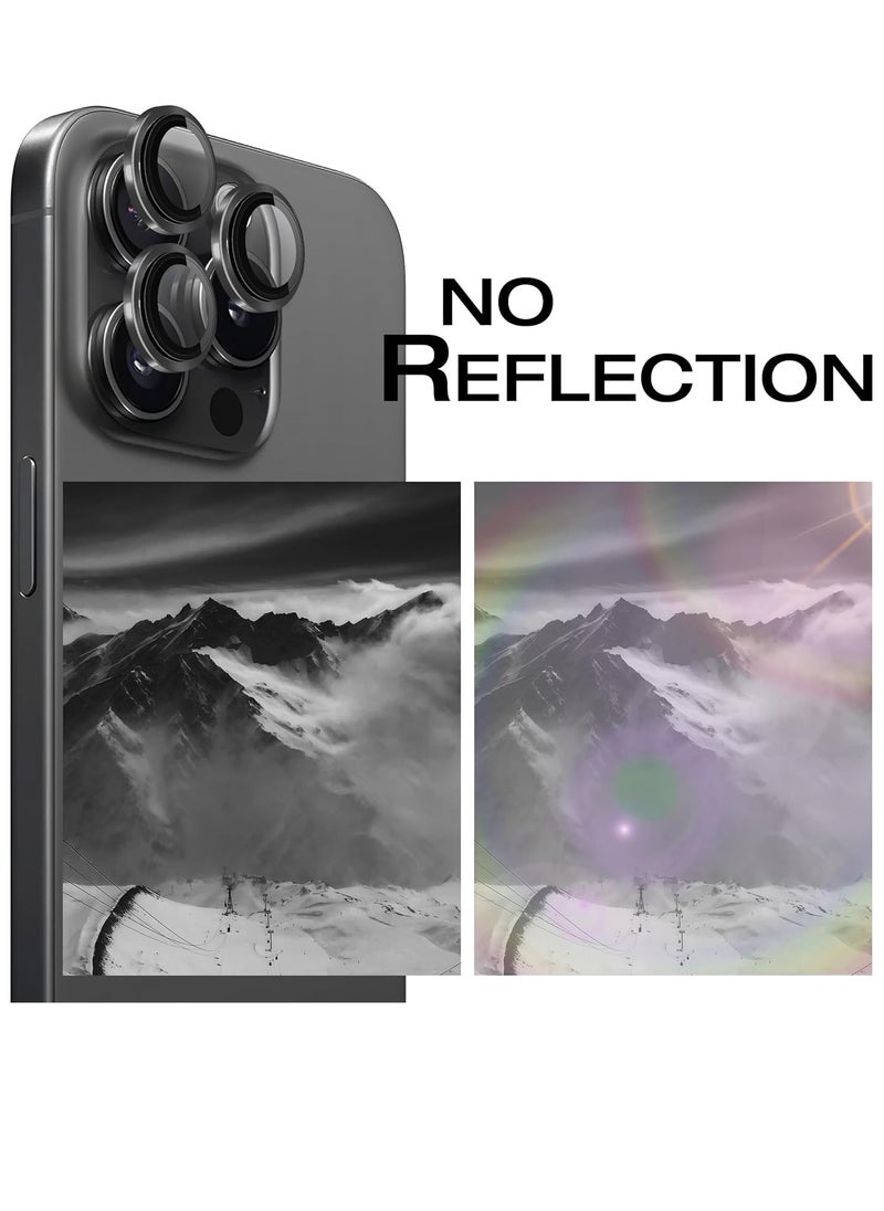 ELTRAZONE Camera Lens Protector for iPhone 15 Pro and 15 Pro Max Tempered Glass Aluminum Ring Cover, HD Clear, iPhone Camera Design Matching, Anti-Reflection, Anti-Scratch, Full Set (Black Titanium)  - Image 2