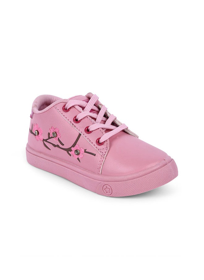 KATS Girls Pink Printed Lightweight Lace-up Sneakers - Image 2