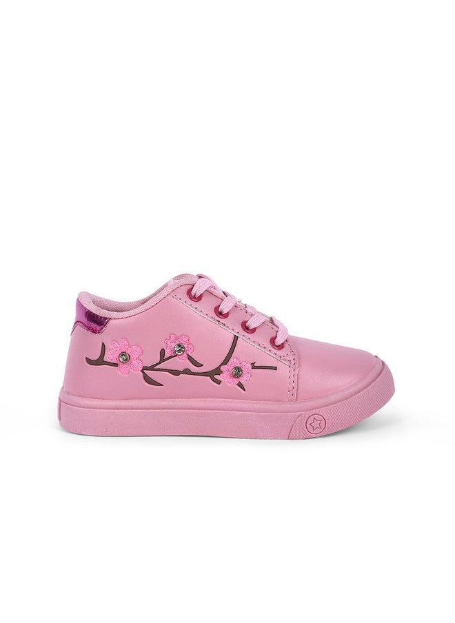 KATS Girls Pink Printed Lightweight Lace-up Sneakers - Image 3