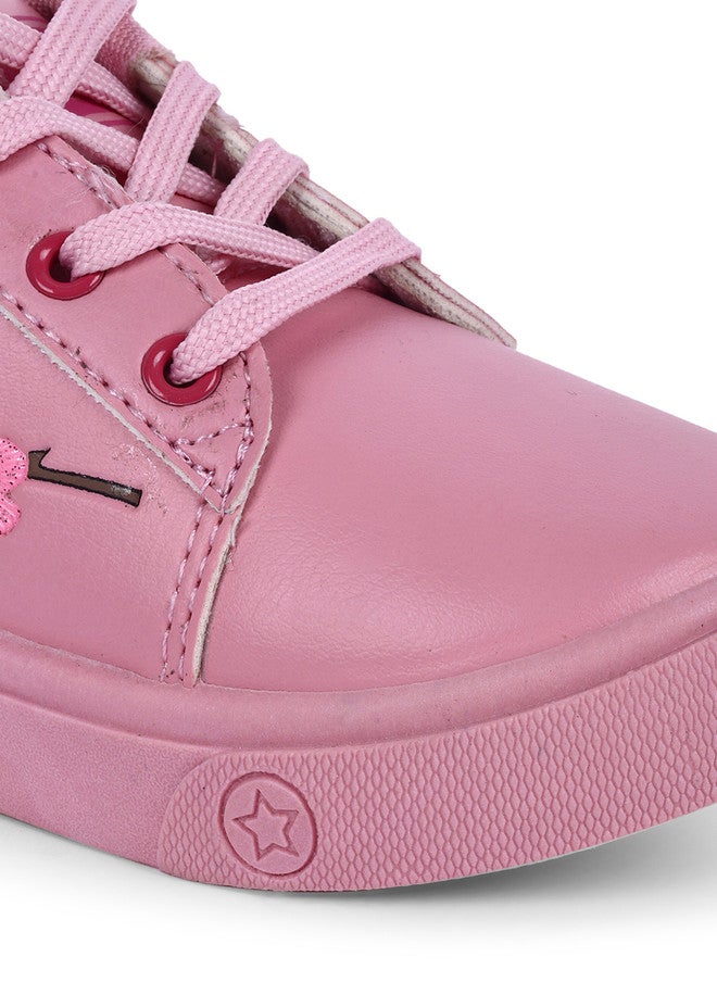 KATS Girls Pink Printed Lightweight Lace-up Sneakers - Image 5