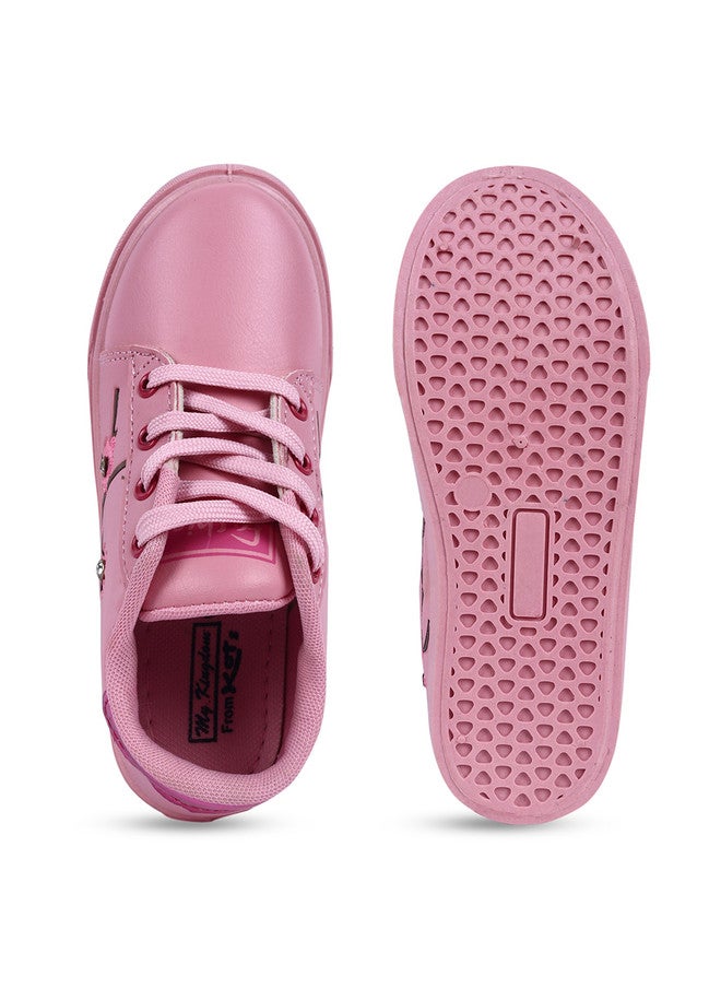 KATS Girls Pink Printed Lightweight Lace-up Sneakers - Image 4