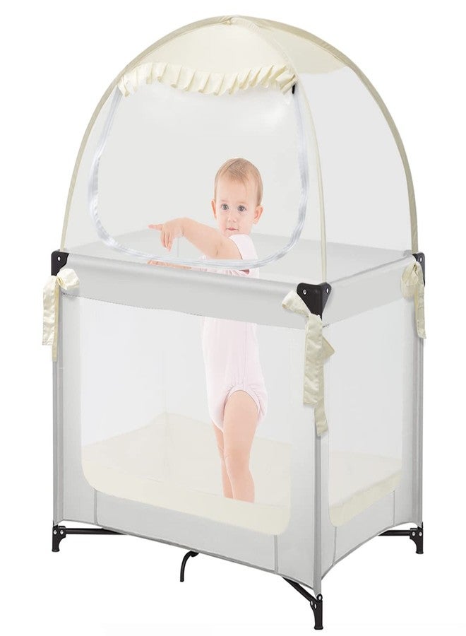 L RUNNZER Pop Up Pack N Play Tent, Baby Net to Keep Toddler in, Mini Crib Canopy for Pack and Play, See Through, Breathable & Portable - Image 1