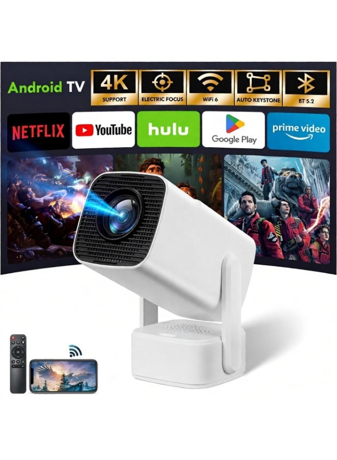 YT V6 Mini Projector with 4K Support, Android 13, WiFi6, 5G Smart Portable Projector with Electric Focus & Keystone, Rotatable Stand, 5W Speaker. Home & Outdoor Movie Projector Compatible with TV Stick, Phone & Laptop - Image 1