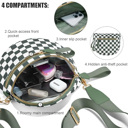NEWROGENG Checkered Crossbody Bags for Women, Large Nylon Bum Bags Plus Size Fanny Pack Sling Bag Belt Bag for Women Travel, Beans Green Checkered - Image 5