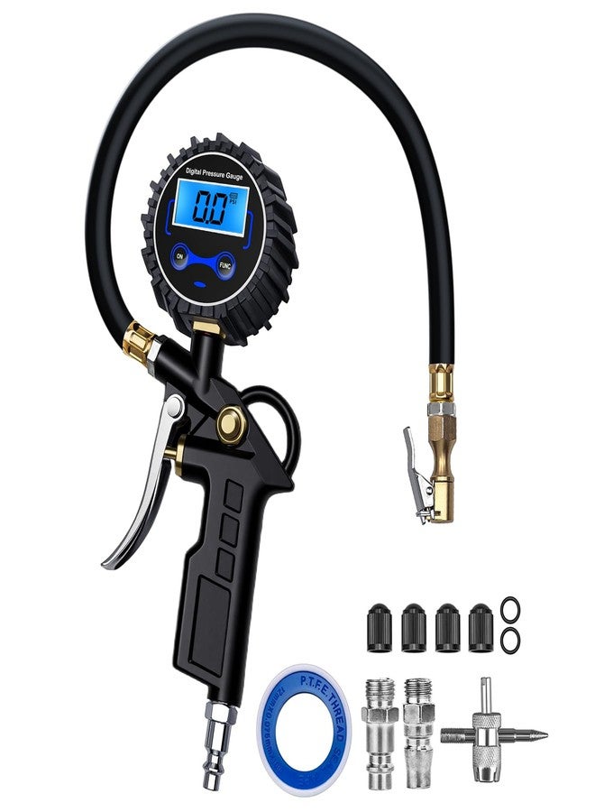 DigitPro Digital Tire Pressure Gauge with Inflator, Air Compressor Accessories with Air Chuck Quick Connect Coupler, Car Attachments with Rubber Hose for Car, Truck, SUV, Cycle, RV, 250 PSI - Image 1