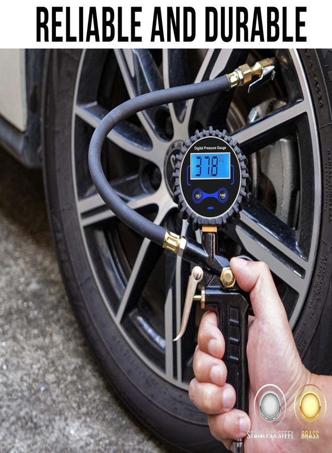 DigitPro Digital Tire Pressure Gauge with Inflator, Air Compressor Accessories with Air Chuck Quick Connect Coupler, Car Attachments with Rubber Hose for Car, Truck, SUV, Cycle, RV, 250 PSI - Image 4