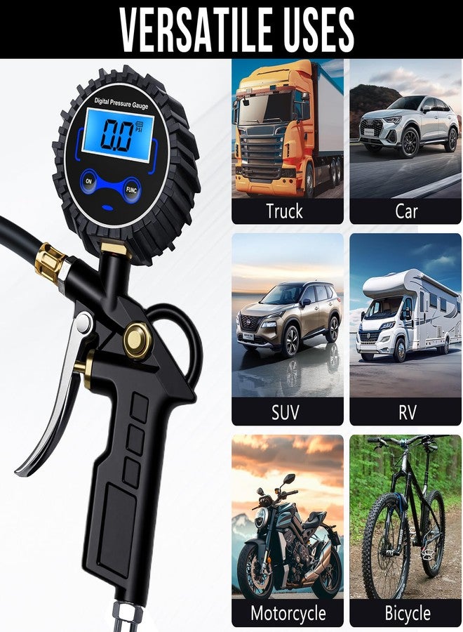 DigitPro Digital Tire Pressure Gauge with Inflator, Air Compressor Accessories with Air Chuck Quick Connect Coupler, Car Attachments with Rubber Hose for Car, Truck, SUV, Cycle, RV, 250 PSI - Image 5