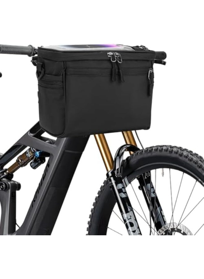 Luckam Bicycle Handlebar Bag, Waterproof Bags with Touch Screen Holder, Removable Shoulder Strap, Handlebar Adapter for E-Bikes and Bicycles, Black, 22 * 13 * 18 cm - Image 1