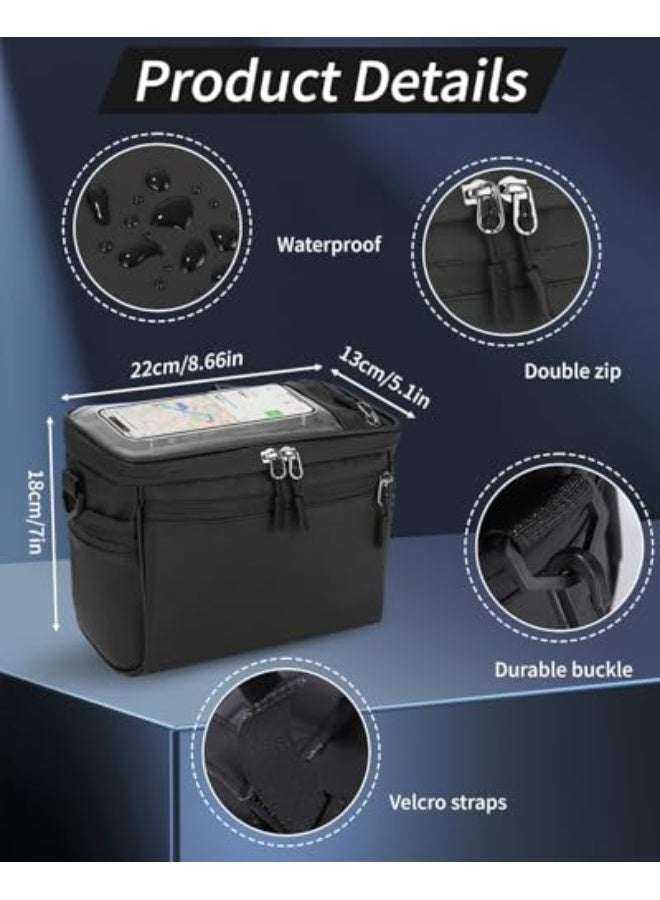Luckam Bicycle Handlebar Bag, Waterproof Bags with Touch Screen Holder, Removable Shoulder Strap, Handlebar Adapter for E-Bikes and Bicycles, Black, 22 * 13 * 18 cm - Image 3