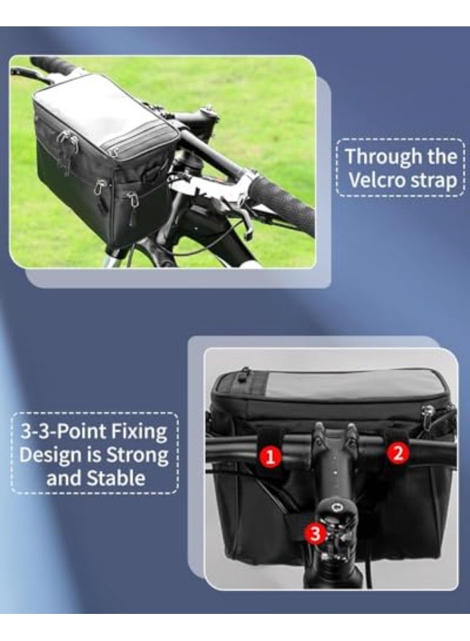 Luckam Bicycle Handlebar Bag, Waterproof Bags with Touch Screen Holder, Removable Shoulder Strap, Handlebar Adapter for E-Bikes and Bicycles, Black, 22 * 13 * 18 cm - Image 2