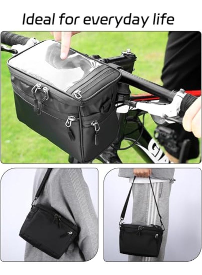 Luckam Bicycle Handlebar Bag, Waterproof Bags with Touch Screen Holder, Removable Shoulder Strap, Handlebar Adapter for E-Bikes and Bicycles, Black, 22 * 13 * 18 cm - Image 4
