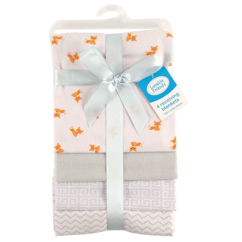 Luvable Friends Unisex Baby Cotton Flannel Receiving Blankets, Fox 4-Pack, One Size - Image 2