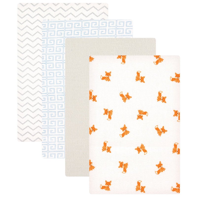 Luvable Friends Unisex Baby Cotton Flannel Receiving Blankets, Fox 4-Pack, One Size - Image 1