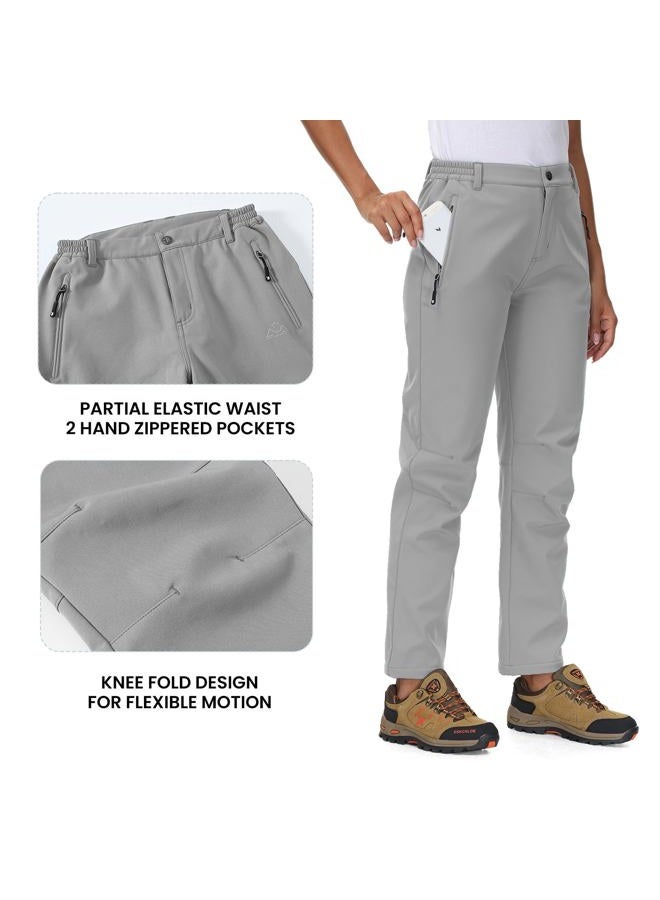 YSENTO Women's Fleece Lined Pants Winter Snow Ski Waterproof Insulated Softshell Hiking Mountain Pants, Light Grey, XXL - Image 4