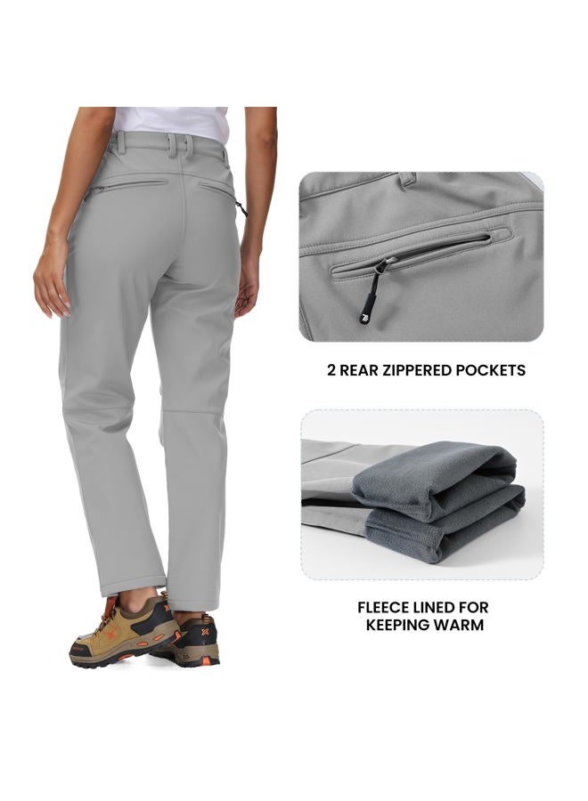YSENTO Women's Fleece Lined Pants Winter Snow Ski Waterproof Insulated Softshell Hiking Mountain Pants, Light Grey, XXL - Image 5