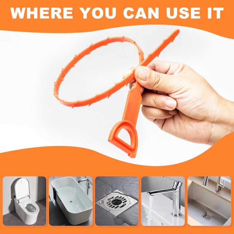 QUIUMES Drain Snake Clog Remover - 4 Pack 20 Inch Flexible Hair Drain Removal Tool for Sink, Shower, Tub & Toilet, Drain Cleaner with Grip Handle - Easy Use Kitchen & Bathroom Drain Opener - Image 3