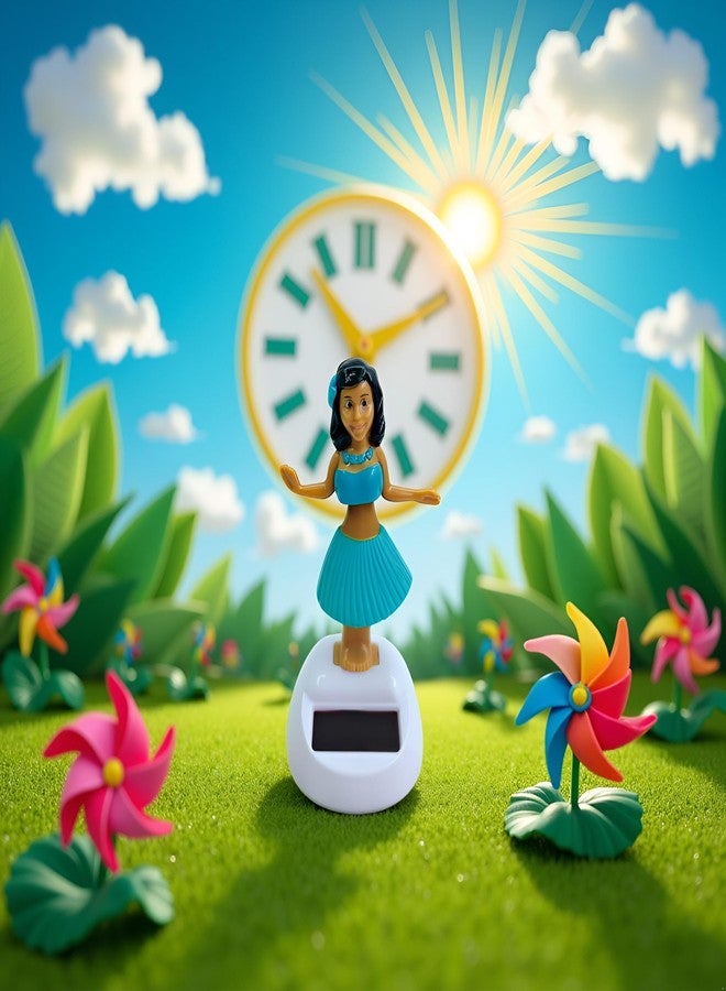 SquarezhenBo Blue Solar Powered Dancing Hula Girl Dashboard Decorations Swinging Bobbleheads Ornament Collection Figurines for Auto Interior Home Decor Solar Power Kits - Image 5