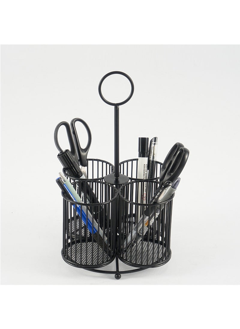 Hihonor 360° Rotating Metal Utensil Caddy, 4 Compartment Silverware Caddy Cutlery Caddy Fork Spoon Knife Utensil Organizer, Multifunctional Utensil Holder for Parties Desk Organizer Caddy Pen Pencil Holder, Black  - Image 1