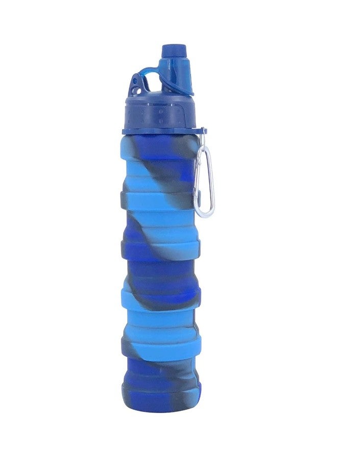 YCTMALL Collapsible Water Bottles Two Pack Travel Sports Portable Sport Water Bottle comes with mountaineering Buckle 500ml silicone Water-proof camping water bottle (Blue camouflage+Blue camouflage) - Image 5
