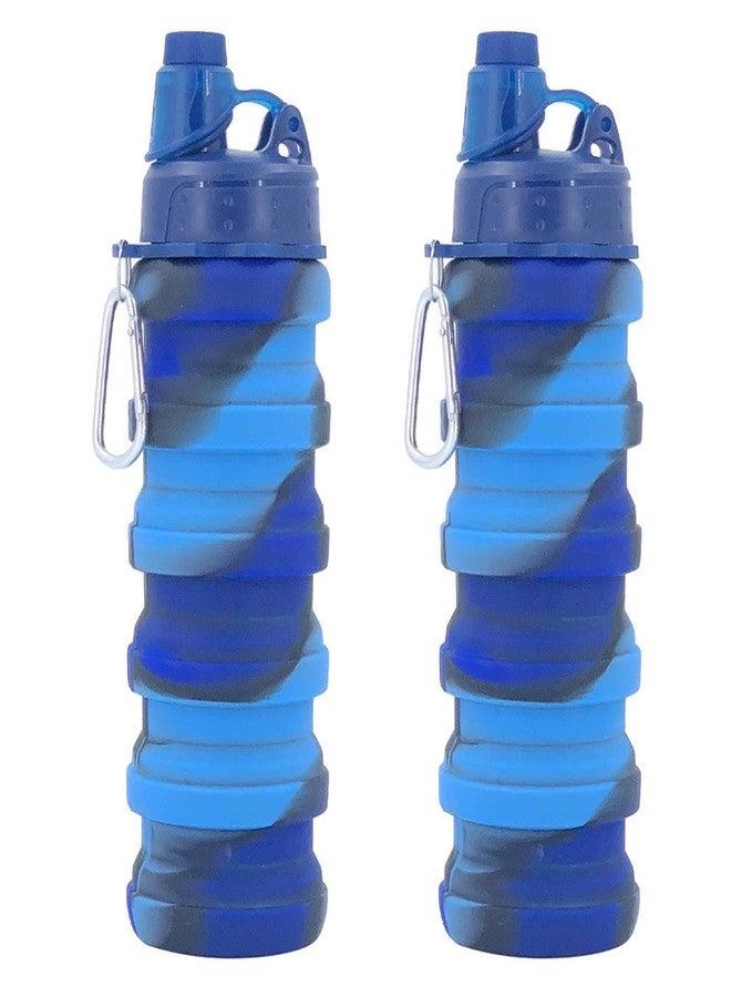YCTMALL Collapsible Water Bottles Two Pack Travel Sports Portable Sport Water Bottle comes with mountaineering Buckle 500ml silicone Water-proof camping water bottle (Blue camouflage+Blue camouflage) - Image 1