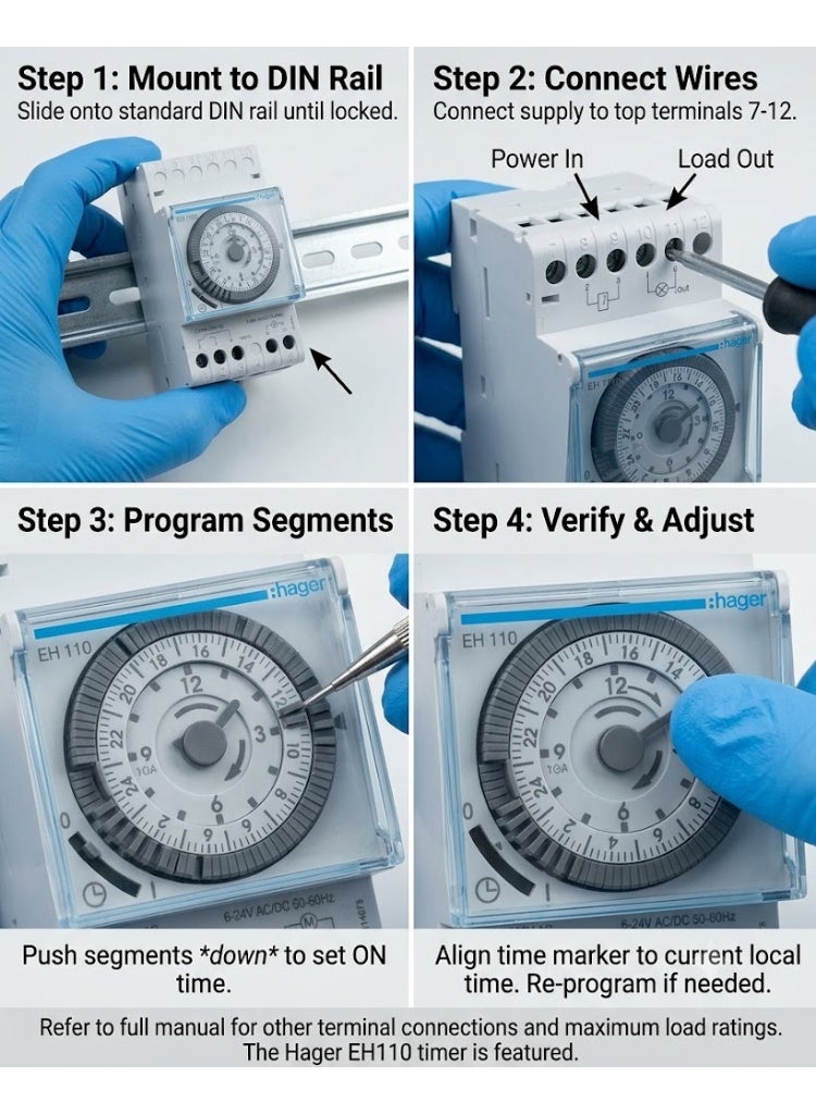 Hager Mechanical Timer 24 Hours Daily Programmable Din Rail Timer Switch EH110 230V 16A - France - Image 3