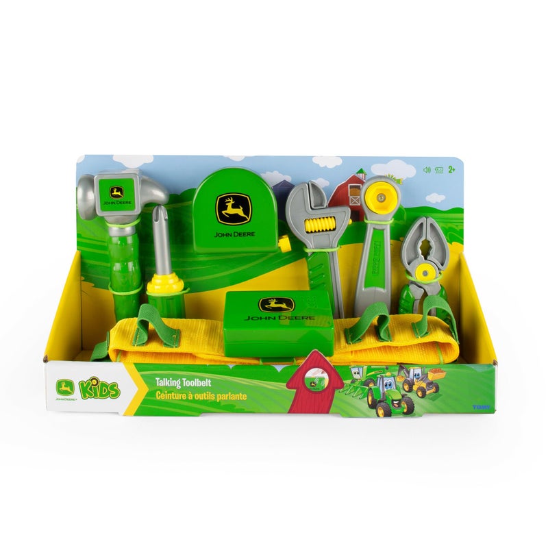 TOMY John Deere Deluxe Talking Toolbelt - 7-Piece Kids Tool Set - Interactive Construction Toys - Interactive Toddler Tools Playset - Green - 7 Count - Preschool Toys Ages 2 Years and Up - Image 2