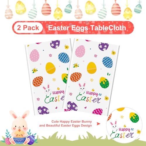 PADELO 2 Pieces Happy Easter Tablecloth, Rectangle Plastic Easter Bunny Eggs Table Cloth, Disposable Waterproof Easte Table Cover for Easte Day Tables Decorations and Party Supplies Decor, 54” x 108” - Image 5