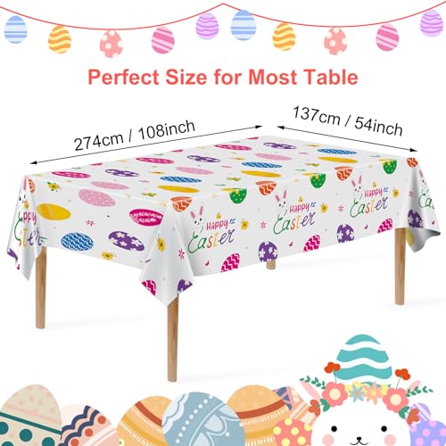 PADELO 2 Pieces Happy Easter Tablecloth, Rectangle Plastic Easter Bunny Eggs Table Cloth, Disposable Waterproof Easte Table Cover for Easte Day Tables Decorations and Party Supplies Decor, 54” x 108” - Image 3
