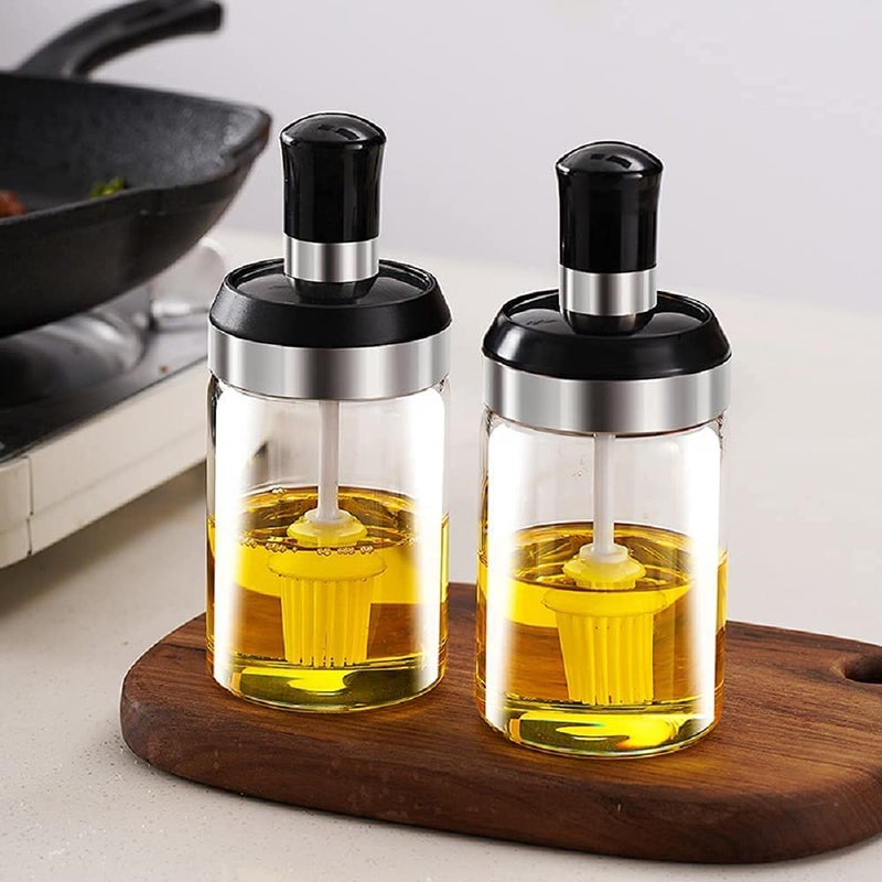 DZOPE Borosilicate Glass Storage Jars with Brush for Oil Ghee Honey Seasonings Leakproof 250ml Food Storage Jar Pack of 2 - Image 1