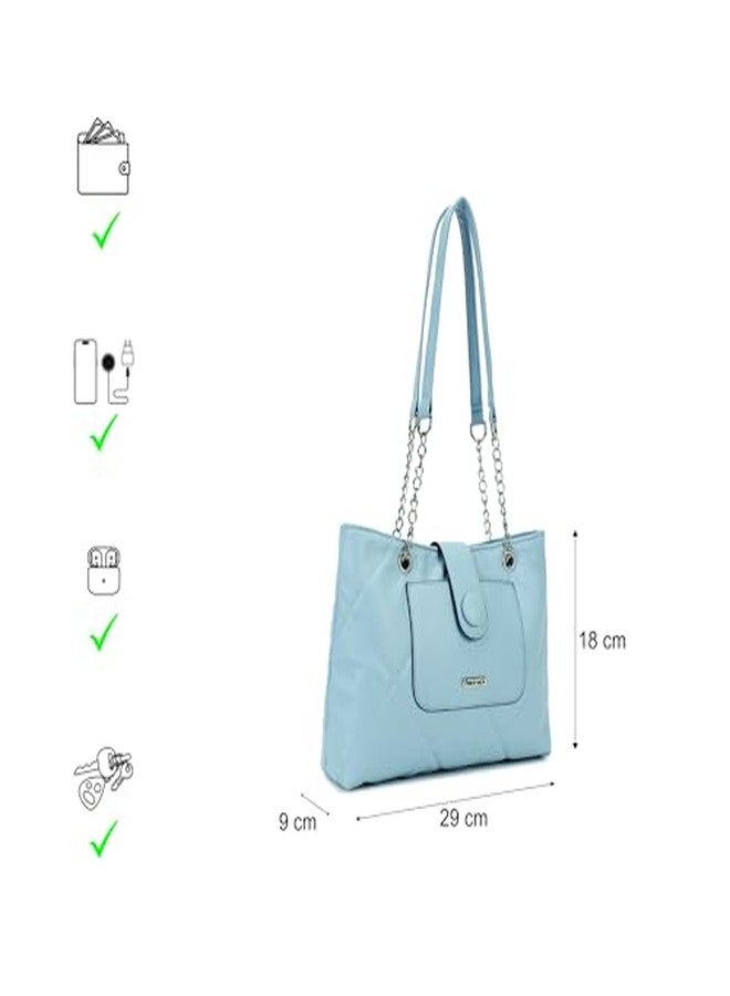Fastrack Powder Blue Quilted Shoulder Bag for Women | Faux Leather Carry with Metal-Detail Strap, Zipper Closure & Utility Pockets | Stylish Everyday Bag for Work, College & Casual Outings - Image 5
