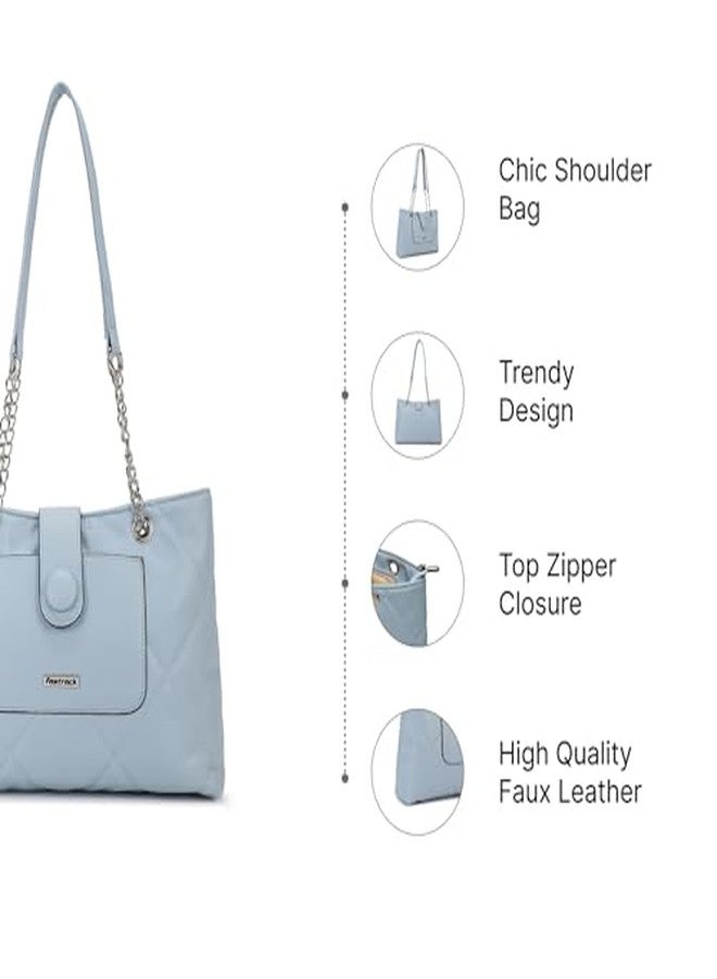 Fastrack Powder Blue Quilted Shoulder Bag for Women | Faux Leather Carry with Metal-Detail Strap, Zipper Closure & Utility Pockets | Stylish Everyday Bag for Work, College & Casual Outings - Image 4