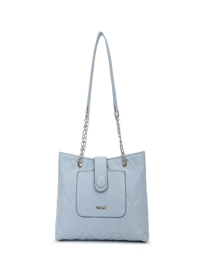 Fastrack Powder Blue Quilted Shoulder Bag for Women | Faux Leather Carry with Metal-Detail Strap, Zipper Closure & Utility Pockets | Stylish Everyday Bag for Work, College & Casual Outings - Image 2