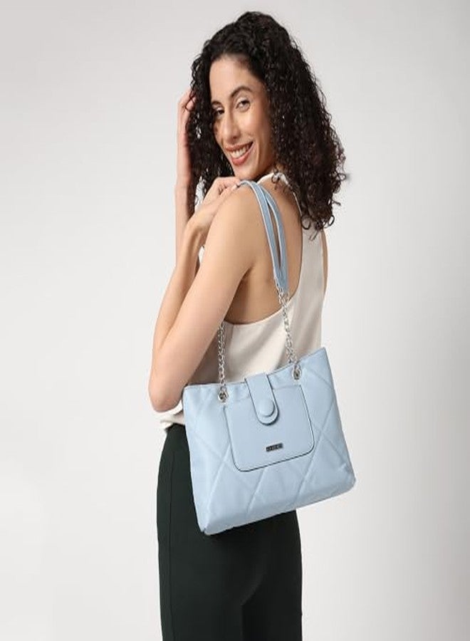 Fastrack Powder Blue Quilted Shoulder Bag for Women | Faux Leather Carry with Metal-Detail Strap, Zipper Closure & Utility Pockets | Stylish Everyday Bag for Work, College & Casual Outings - Image 3