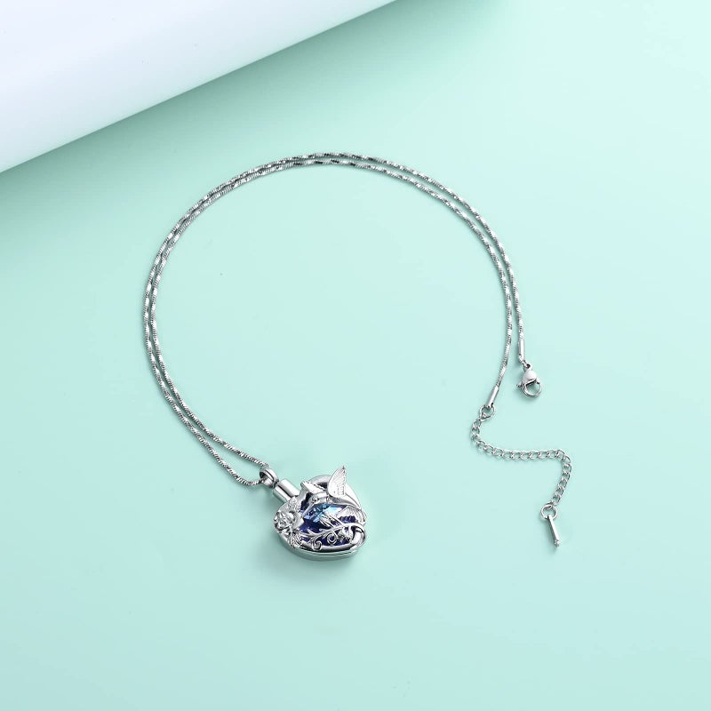 Yinplsmemory Hummingbird Cremation Jewelry Crystal Heart Urn Ashes Necklace for Women Men Memorial Keepsake Necklace of Loved One - Image 5