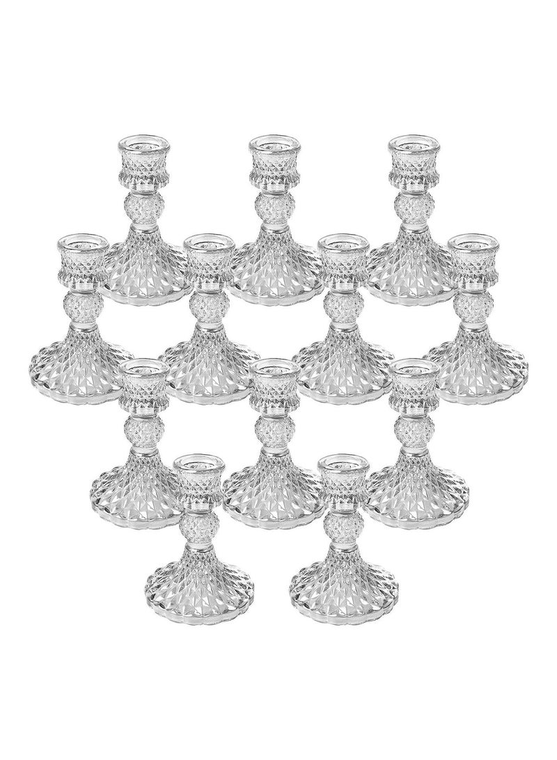 Home zone Glass Candlestick Holders 4 Inch Taper Candle Holders Clear Glass Candle Holders for Wedding Festival, Party & Festival Decor - Image 5