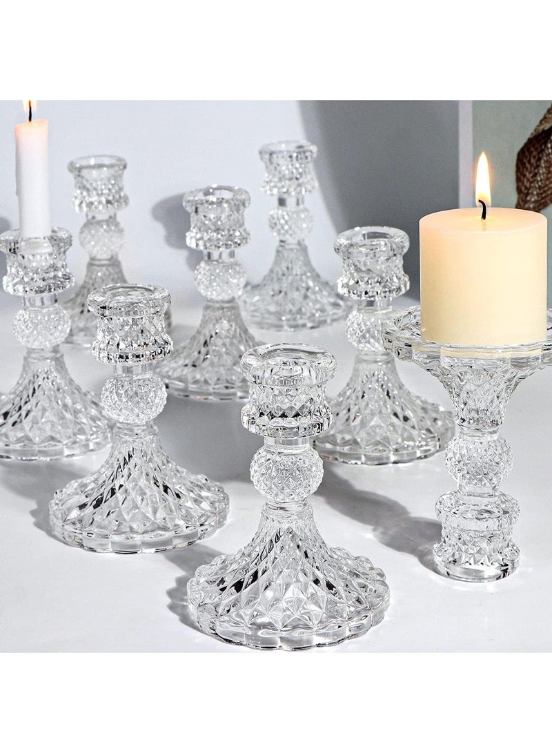 Home zone Glass Candlestick Holders 4 Inch Taper Candle Holders Clear Glass Candle Holders for Wedding Festival, Party & Festival Decor - Image 3