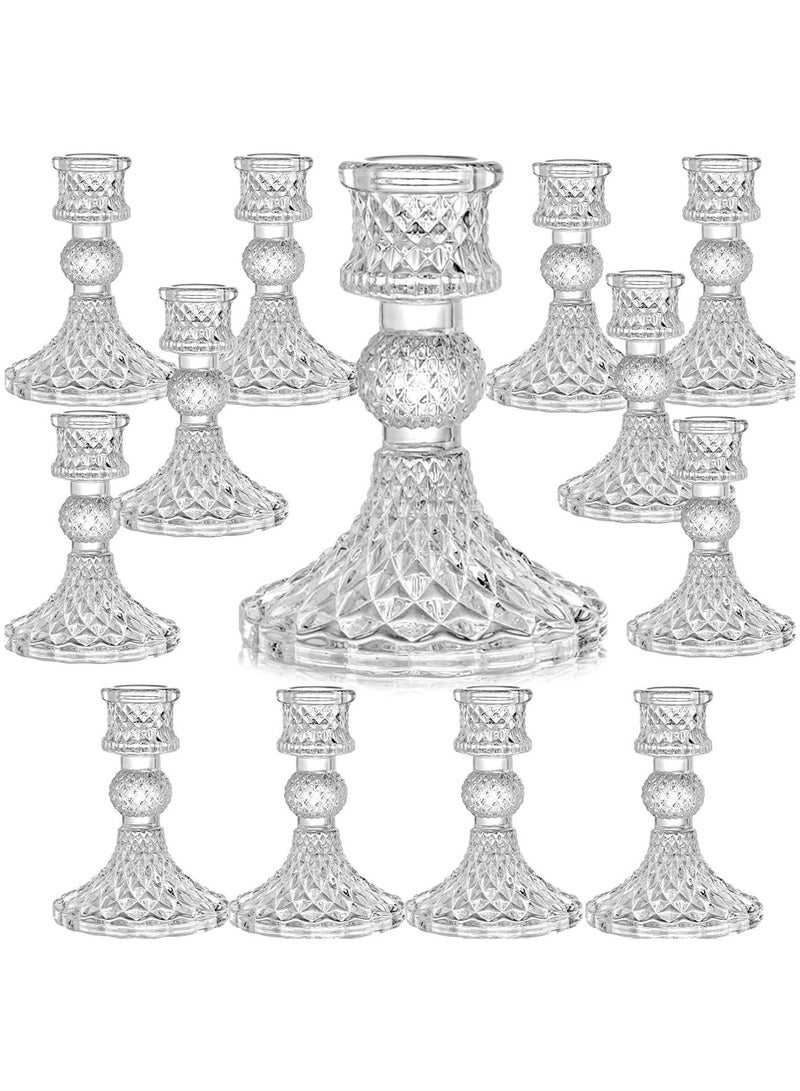 Home zone Glass Candlestick Holders 4 Inch Taper Candle Holders Clear Glass Candle Holders for Wedding Festival, Party & Festival Decor - Image 2