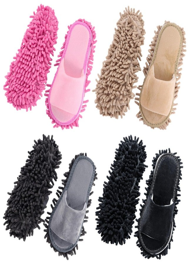 Homaisson 4 Pairs Washable Mop Slippers, Chenille Mop Slippers for Men Women, Floor Cleaning Absorbent Slippers, High-Efficiency Dust Removal, 4 Colors Funny Mop Shoes for Living Room Bedroom Bathroom Kitchen - Image 1
