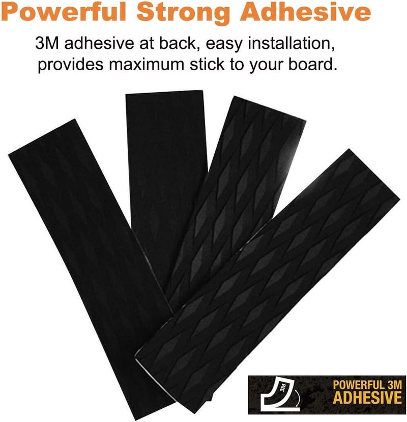 Nonebranded Surfboard Traction Pads, 4Pieces Black Surfing Front Traction Anti-Slip Pad for Surfboards, Skimboards, Shortboards, Longboards and Kayak - Image 3