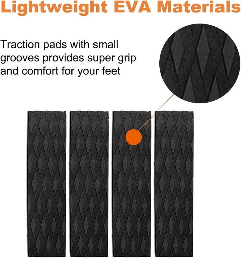 Nonebranded Surfboard Traction Pads, 4Pieces Black Surfing Front Traction Anti-Slip Pad for Surfboards, Skimboards, Shortboards, Longboards and Kayak - Image 2