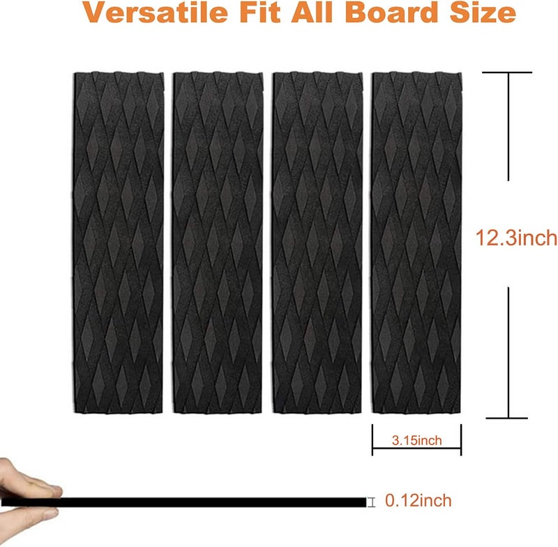 Nonebranded Surfboard Traction Pads, 4Pieces Black Surfing Front Traction Anti-Slip Pad for Surfboards, Skimboards, Shortboards, Longboards and Kayak - Image 4