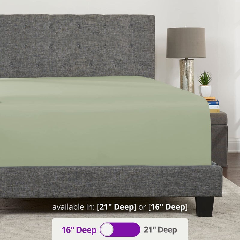 DeaLuxe Fitted Sheets Queen Size - Queen Fitted Sheet Only Deep Pocket Queen Fitted Sheet - Real 16  Fitted Bed Sheets Fit Perfectly 14 -18  Deep Mattress & Toppers - 1 Piece Bottom Fitted Sheet Queen - Green - Image 3