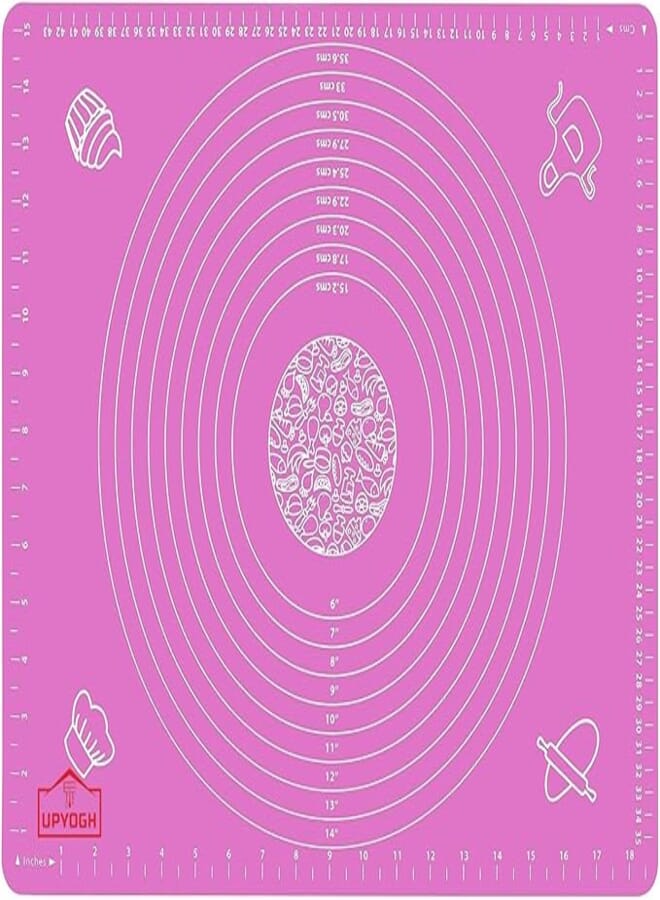 Upyogh Silicone Pastry Mat Extra Thick Non Stick Baking Mat Non Stick Rolling Dough with Measurements-Non Slip,Kneading Mat, Counter Mat,Dough Rolling Mat,Oven Liner,Pie Crust Mat (Pink)