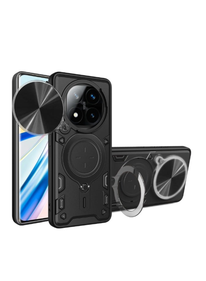 for Redmi Note 14 Pro+ 5G Case, Slide Camera Lens Cover, Magnetic Ring Holder Kickstand Protective Phone Case for Redmi Note 14 Pro+ 5G, Black - Image 1