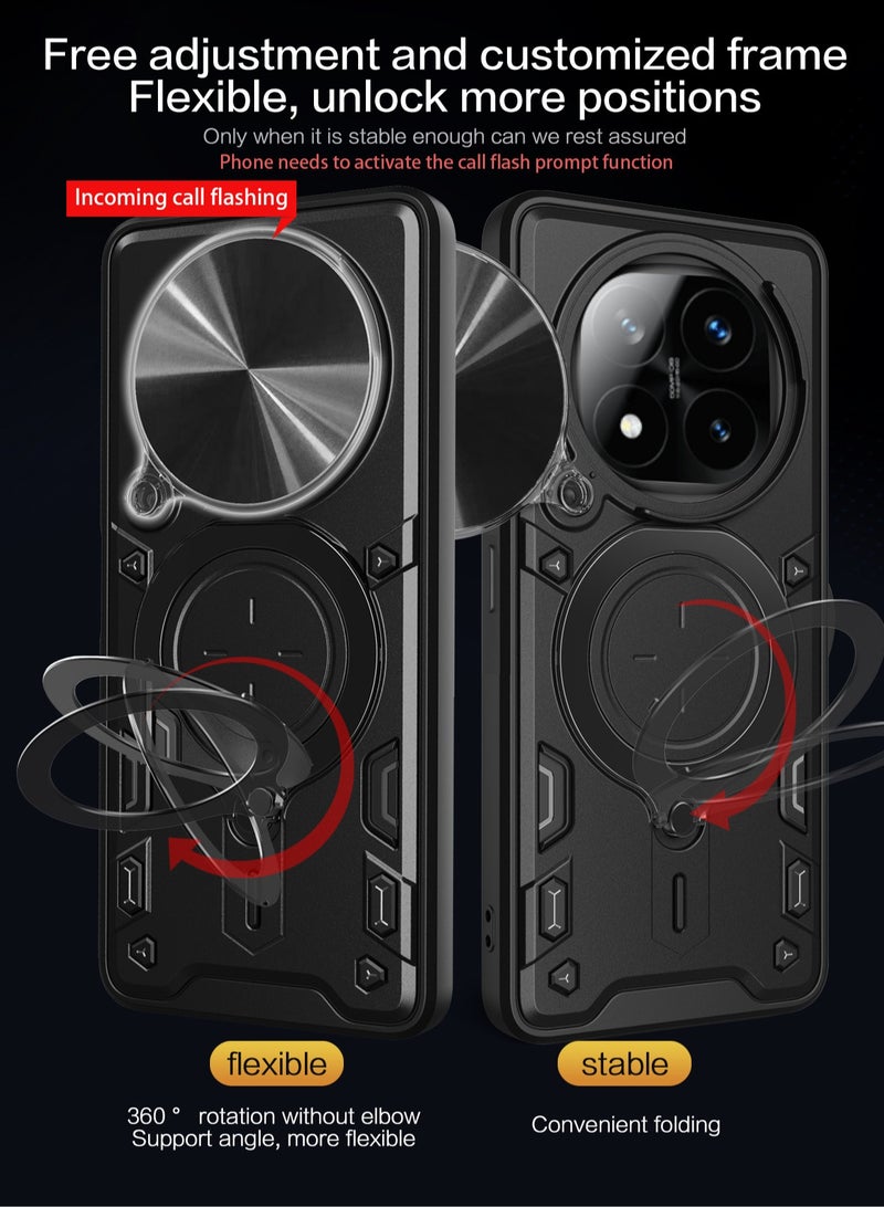 for Redmi Note 14 Pro+ 5G Case, Slide Camera Lens Cover, Magnetic Ring Holder Kickstand Protective Phone Case for Redmi Note 14 Pro+ 5G, Black - Image 3