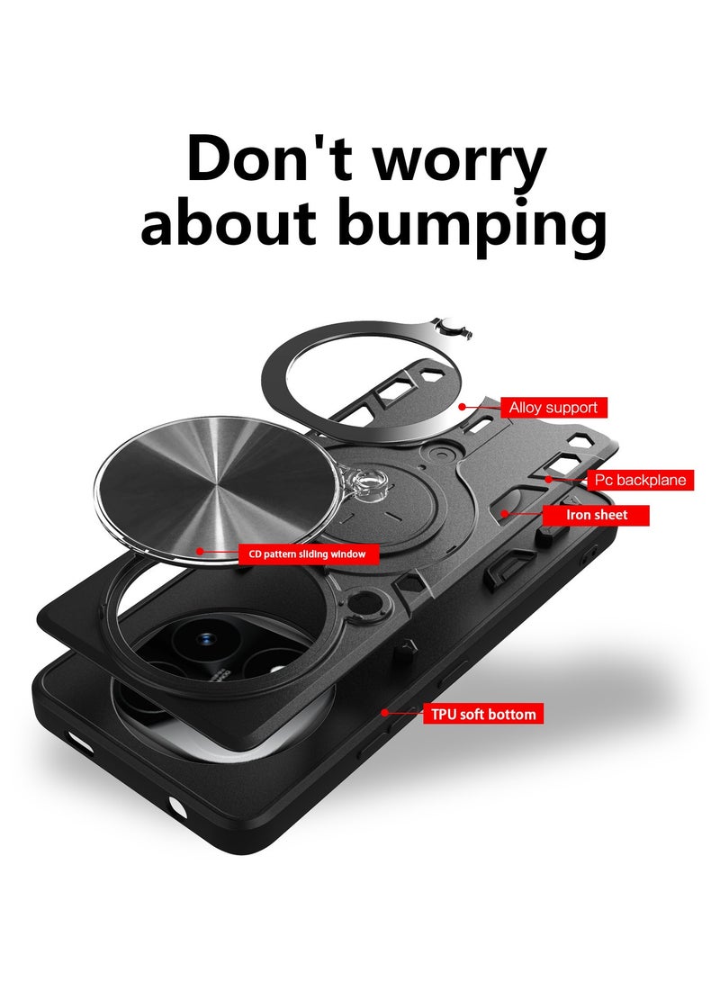 for Redmi Note 14 Pro+ 5G Case, Slide Camera Lens Cover, Magnetic Ring Holder Kickstand Protective Phone Case for Redmi Note 14 Pro+ 5G, Black - Image 4